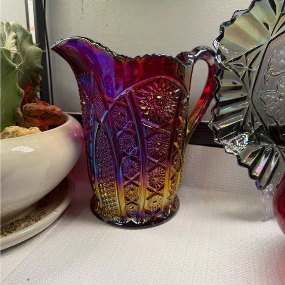 Indiana Glass Heirloom Sunset Amberina Carnival Pitcher 8” - Picture 2 of 3